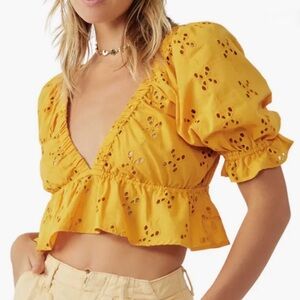 Gardenia Yellow Eyelet Puff Sleeve Top